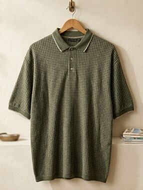 PURITAN 3XL Men's Green Diamond Print Business Casual Classic Polo Shirt Top